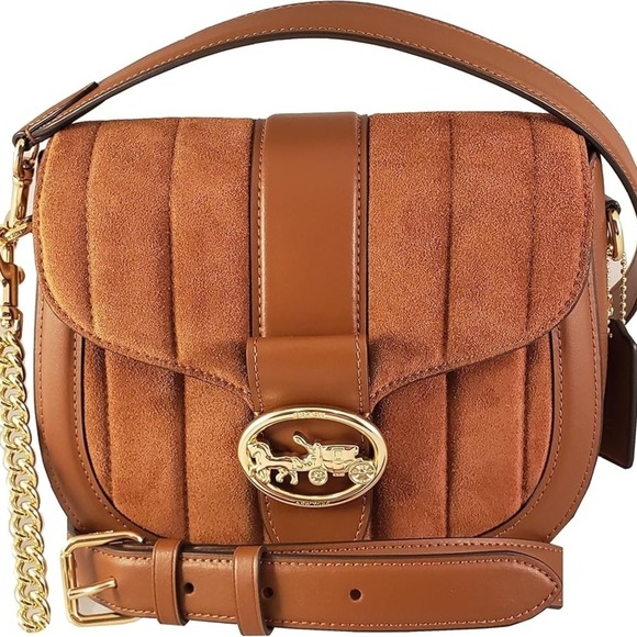 Coach Handbags - Coach Georgie Saddle Bag Quilting Suede Leather Redwood Shoulder Crossbody